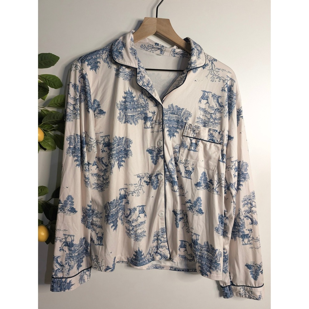 Unbranded Blue and White Long Sleve PJ Set Sz L